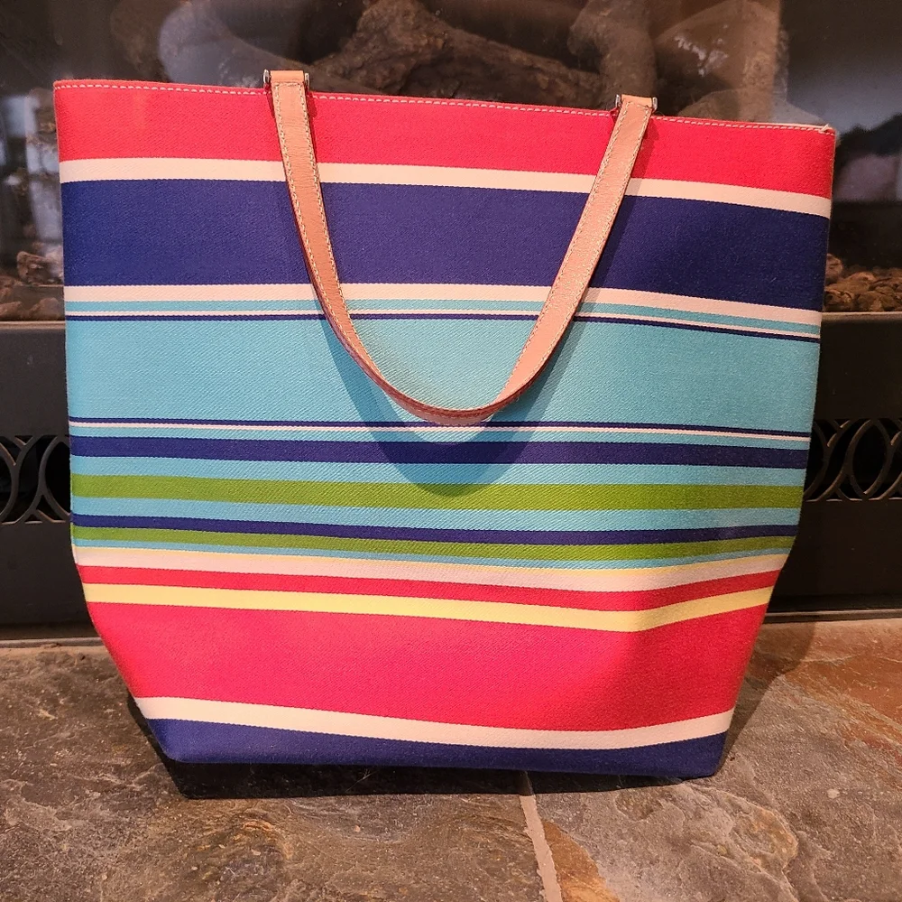 Vintage Kate Spade Beach Multicolor Pinstripe Tote Style Shoulder Bag Purse